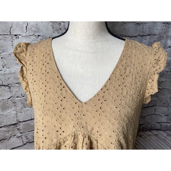 Knox Rose Mustard Eyelet Dress V Neck Short Sleeve Women’s M - Picture 2 of 6